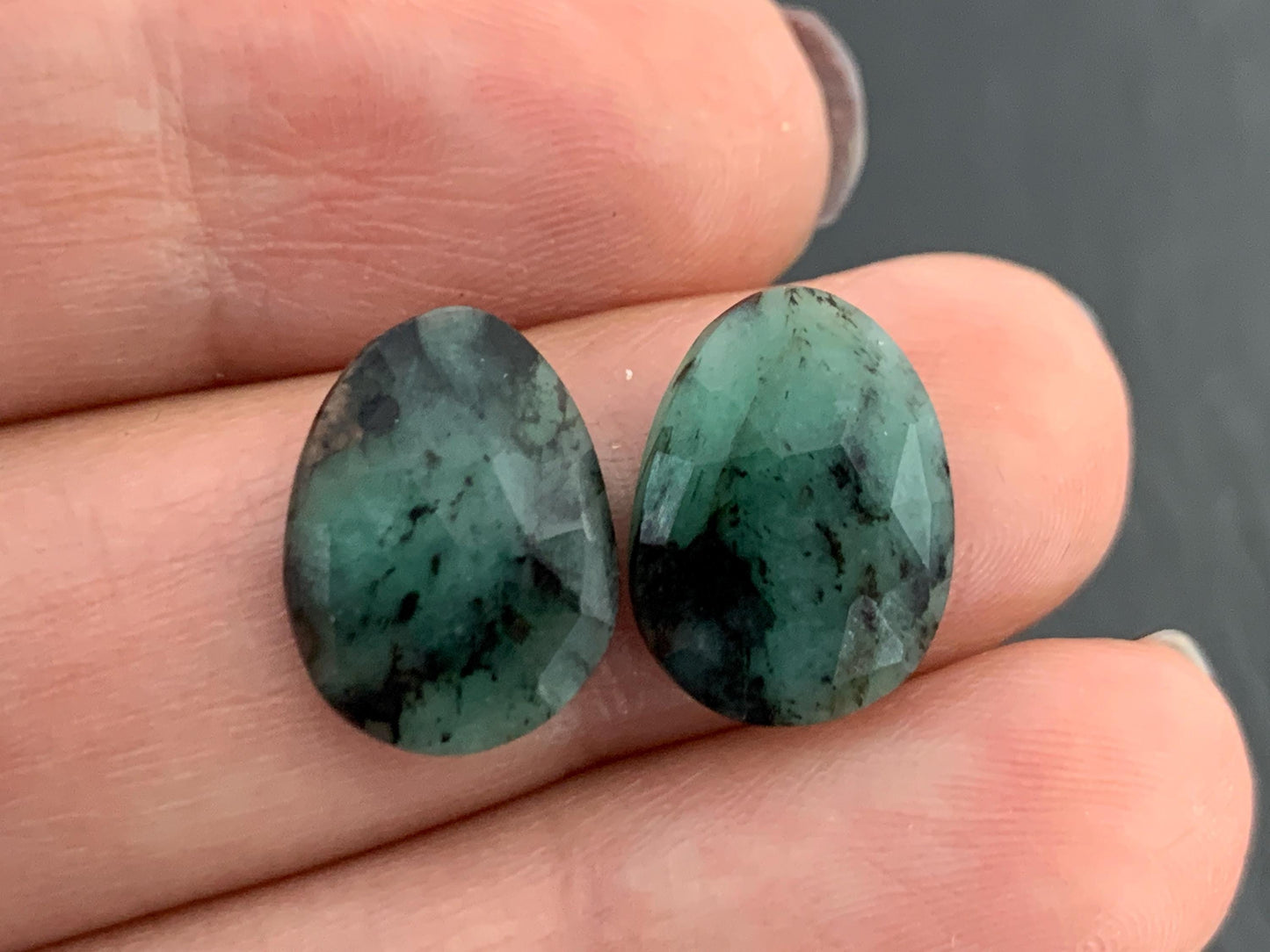Faceted Emerald Pair 10x14x3mm cabochon