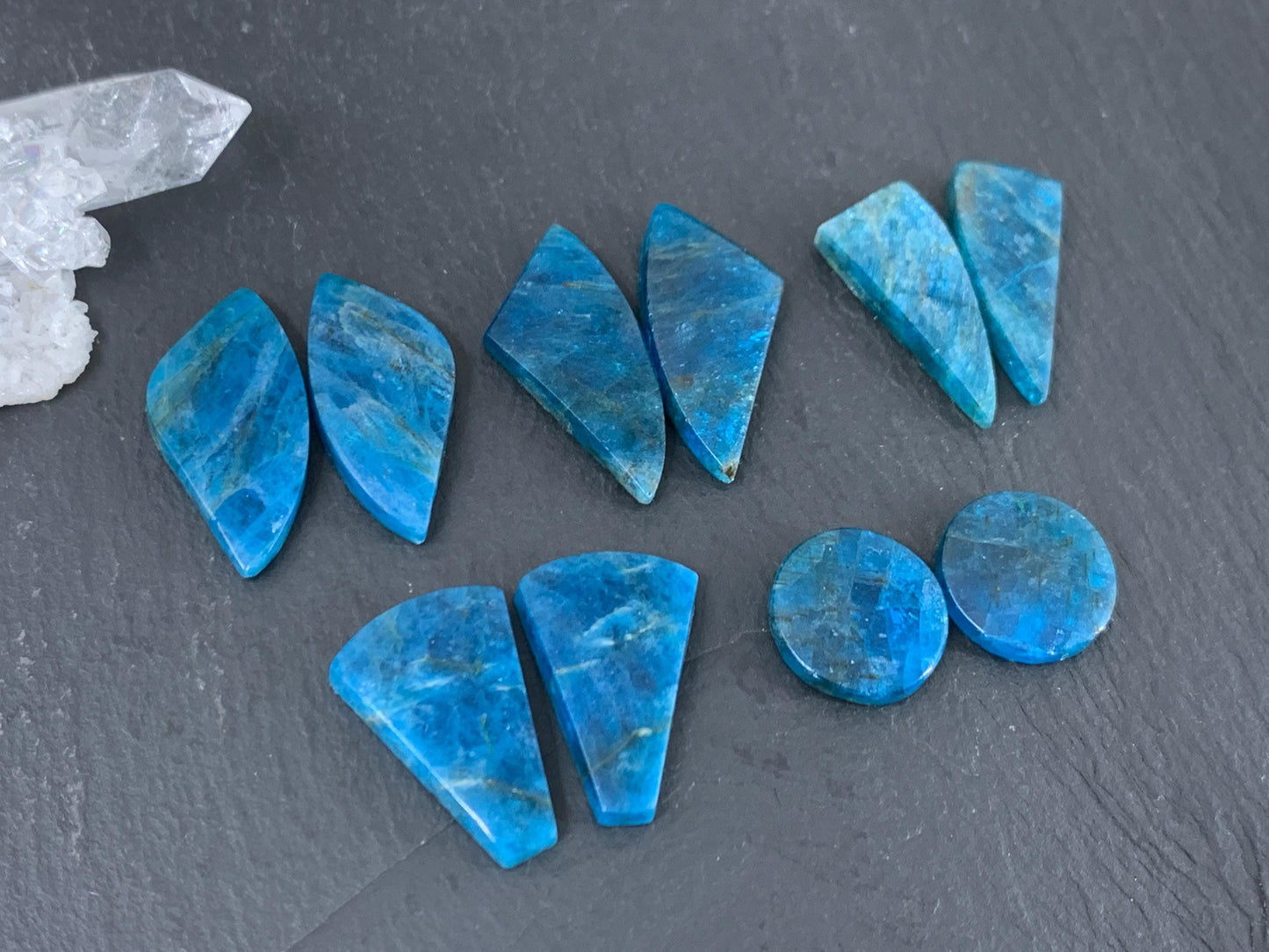 Apatite round, free form 14-27mm long cabochon - Buy by pair