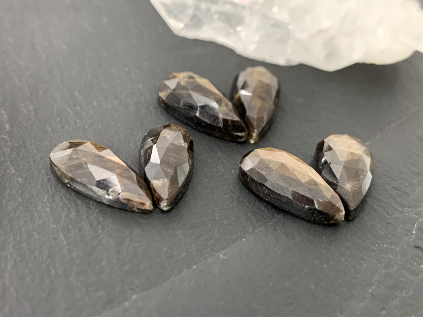 Faceted Star Sapphire pear 7x15mm cabochon - Pair of cabochons