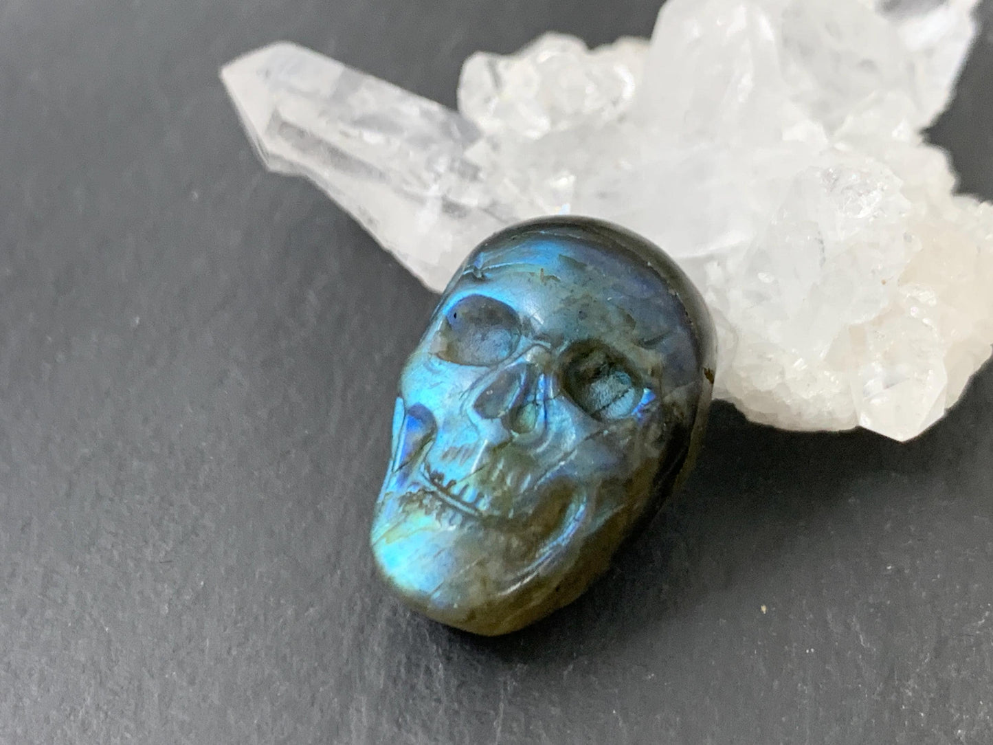 Labradorite Skull Cabochon 14x21mm - Natural Green Gemstone Flat Back Carving
