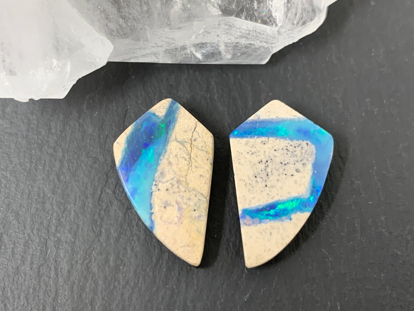 Australian Opal doublet 12x20x3.5mm pair of cabochons