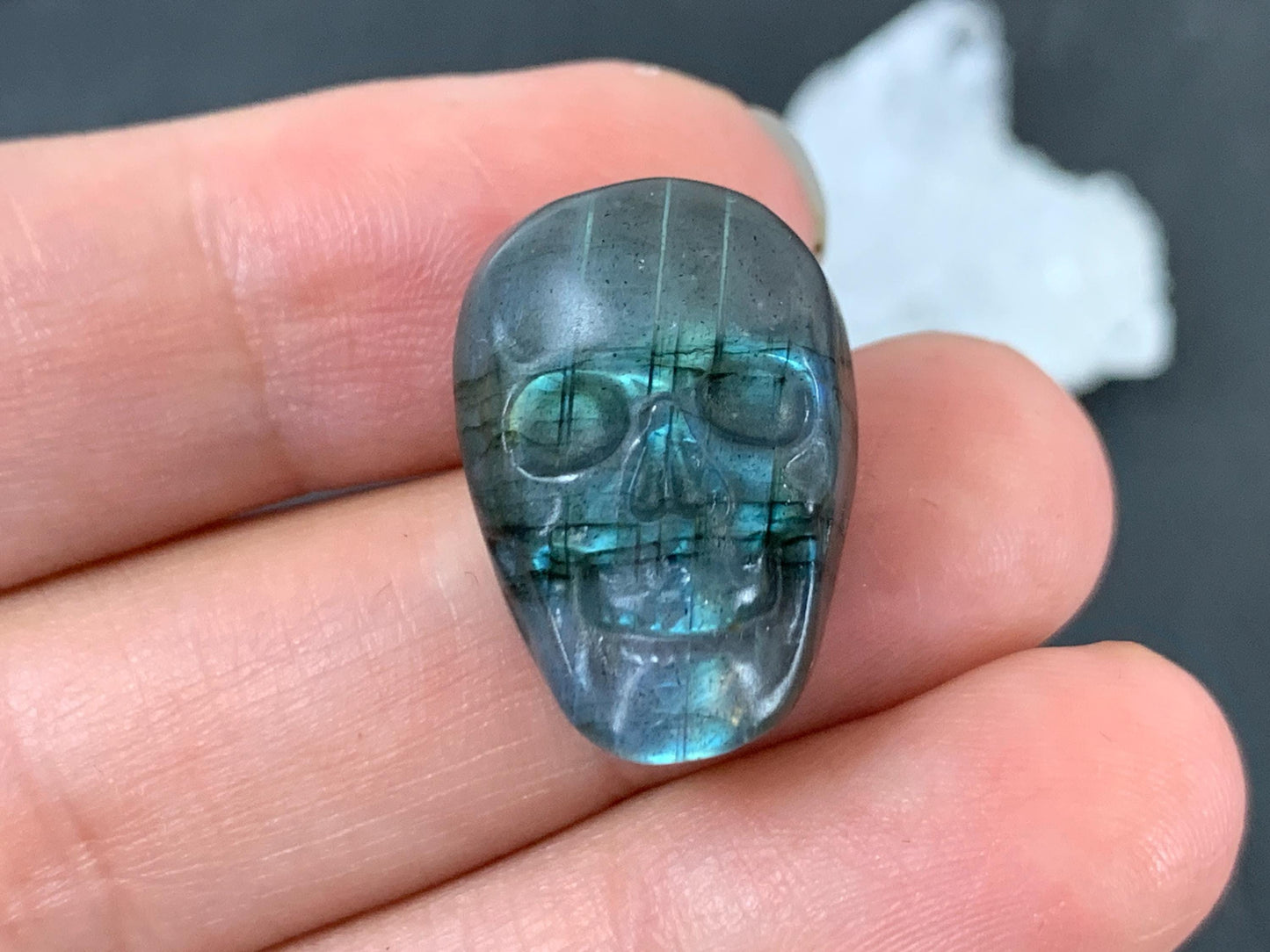 Labradorite Skull Cabochon 15x21mm - Natural Green Stone Flat Back Carving