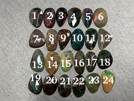 Faceted Black Opal 11-14mm long free form cabochon