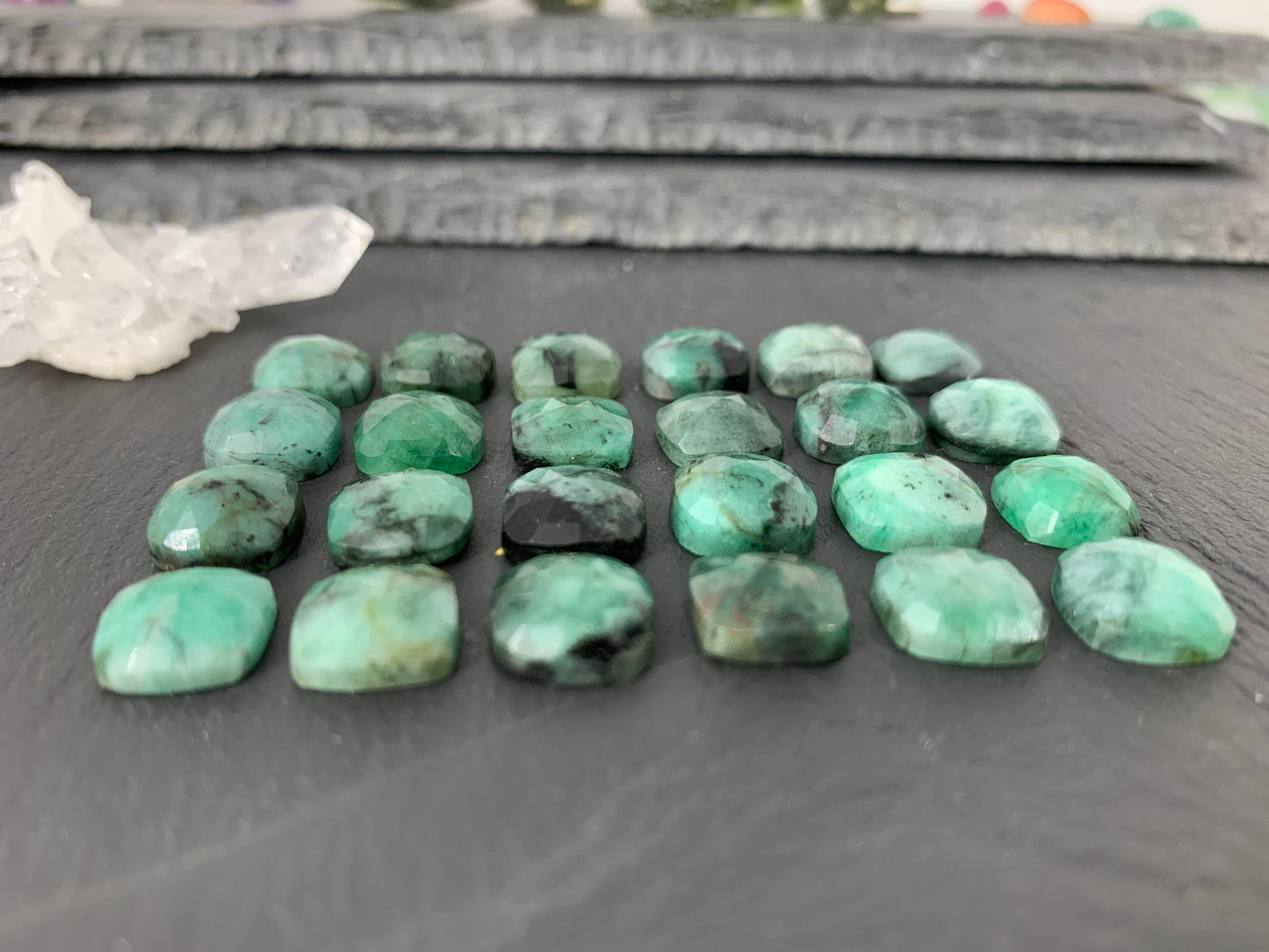Faceted Emerald square 10mm cabochon