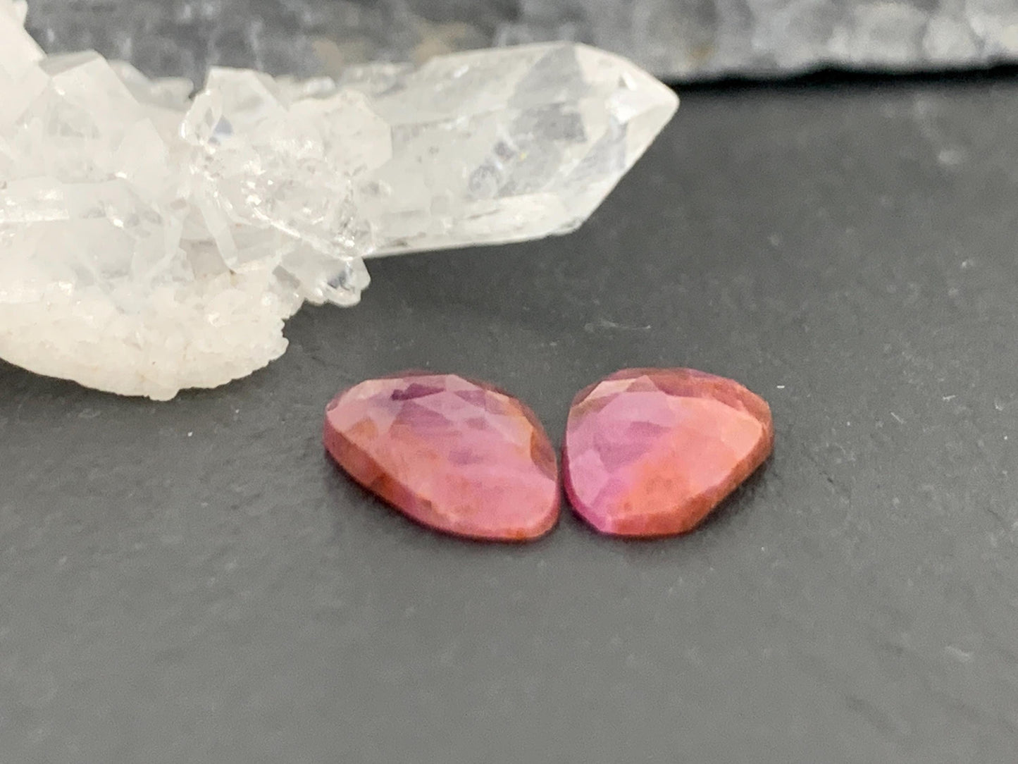 Faceted Ruby pair 8x14x3mm cabochon
