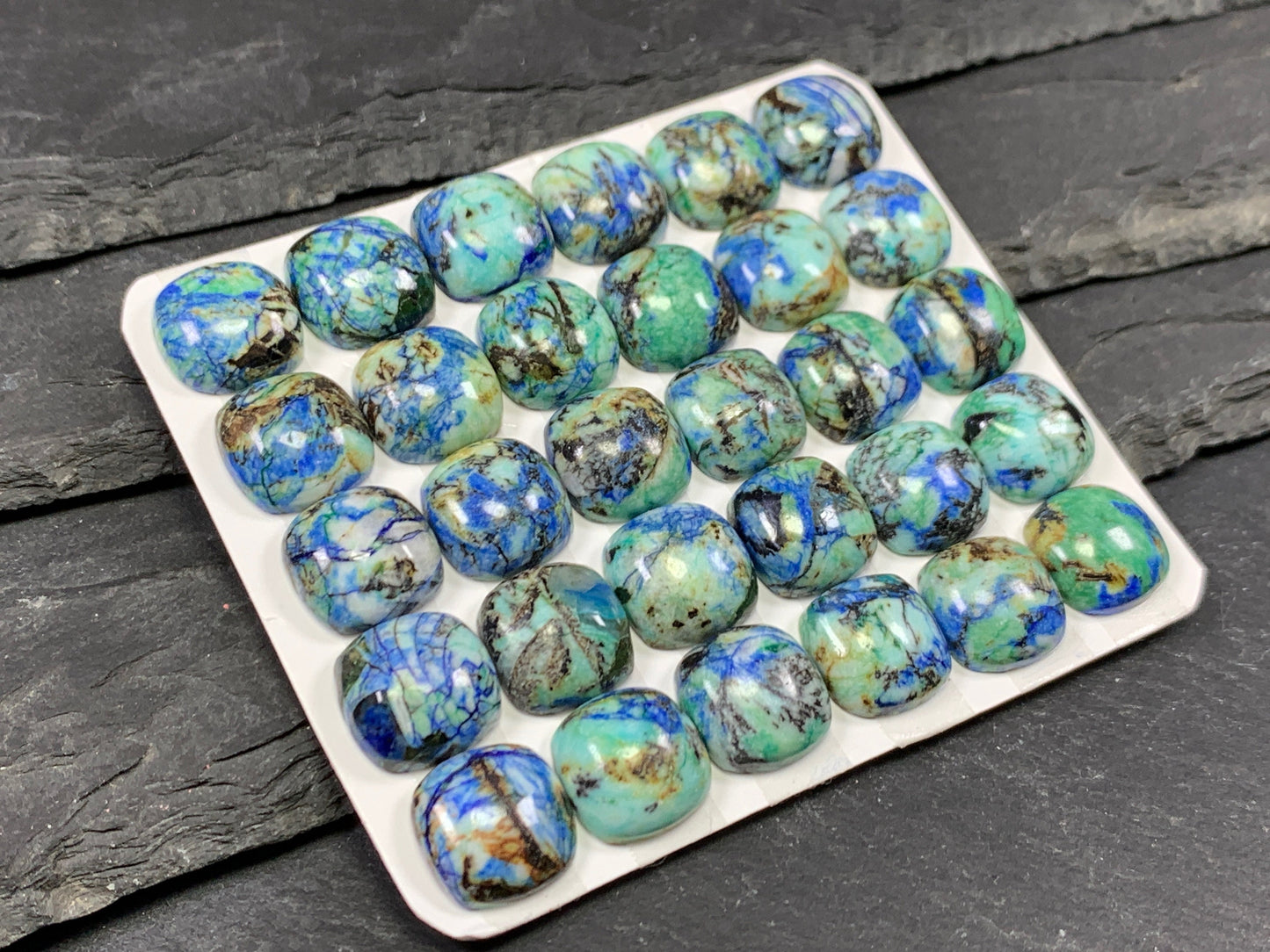 Azurite square cushion 12mm cabochon - Calibrated cabochons