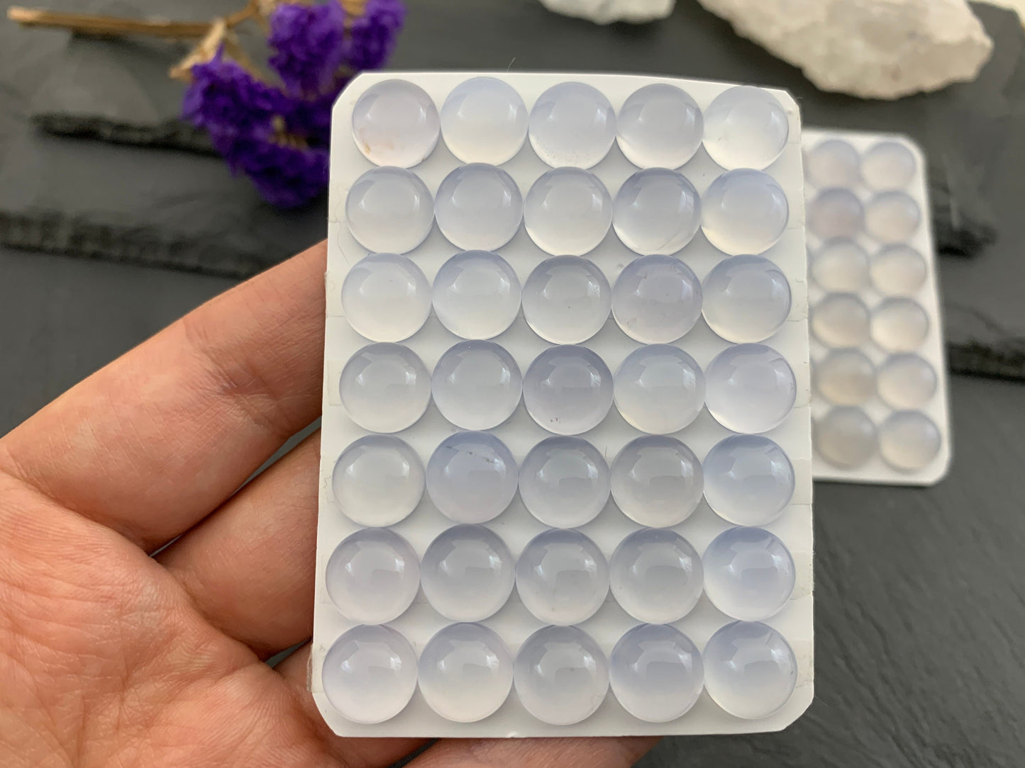 Blue Chalcedony round 10,12mm cabochon - Calibrated cabochons