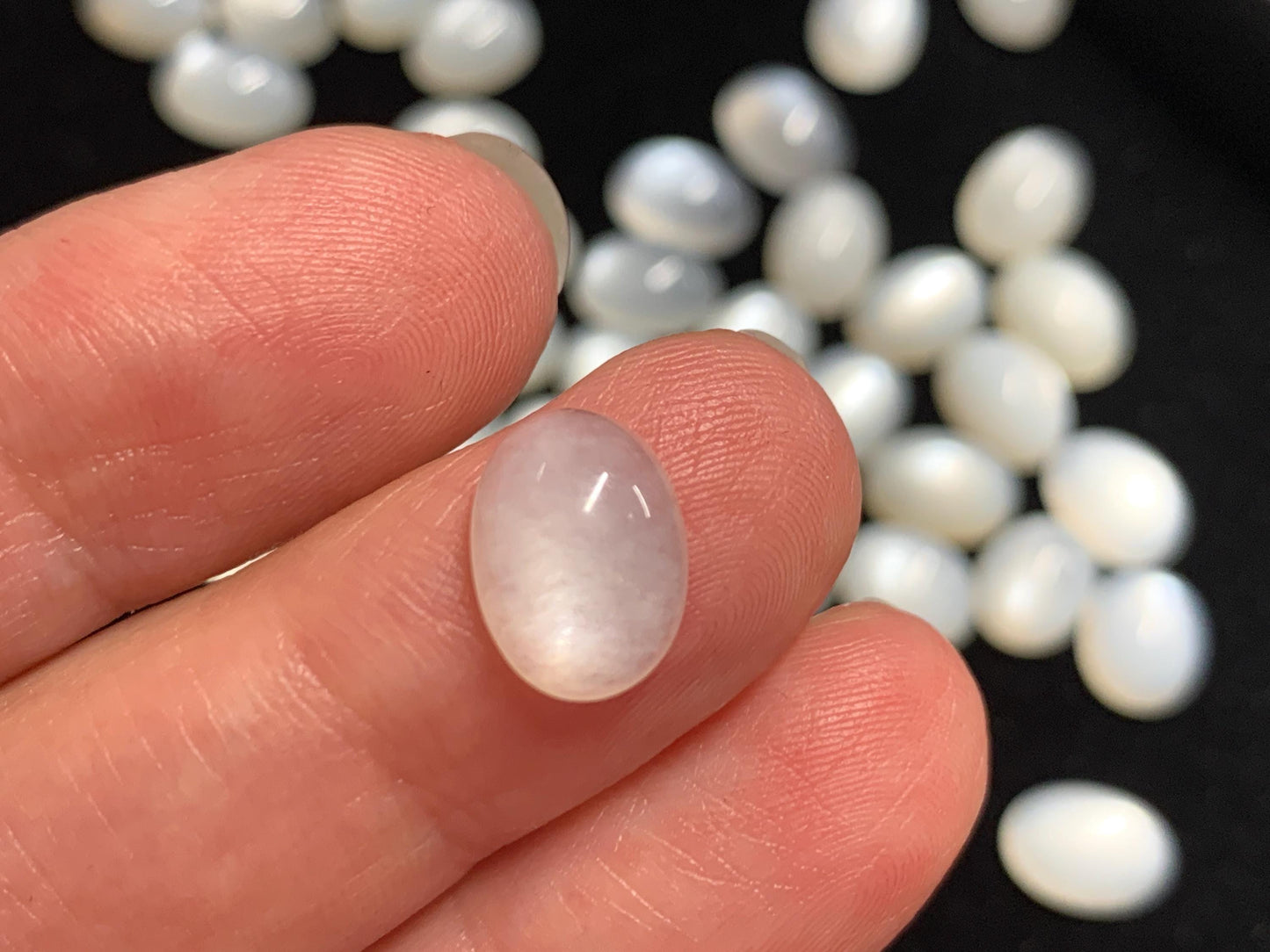White Moonstone oval 8-11mm long cabochon