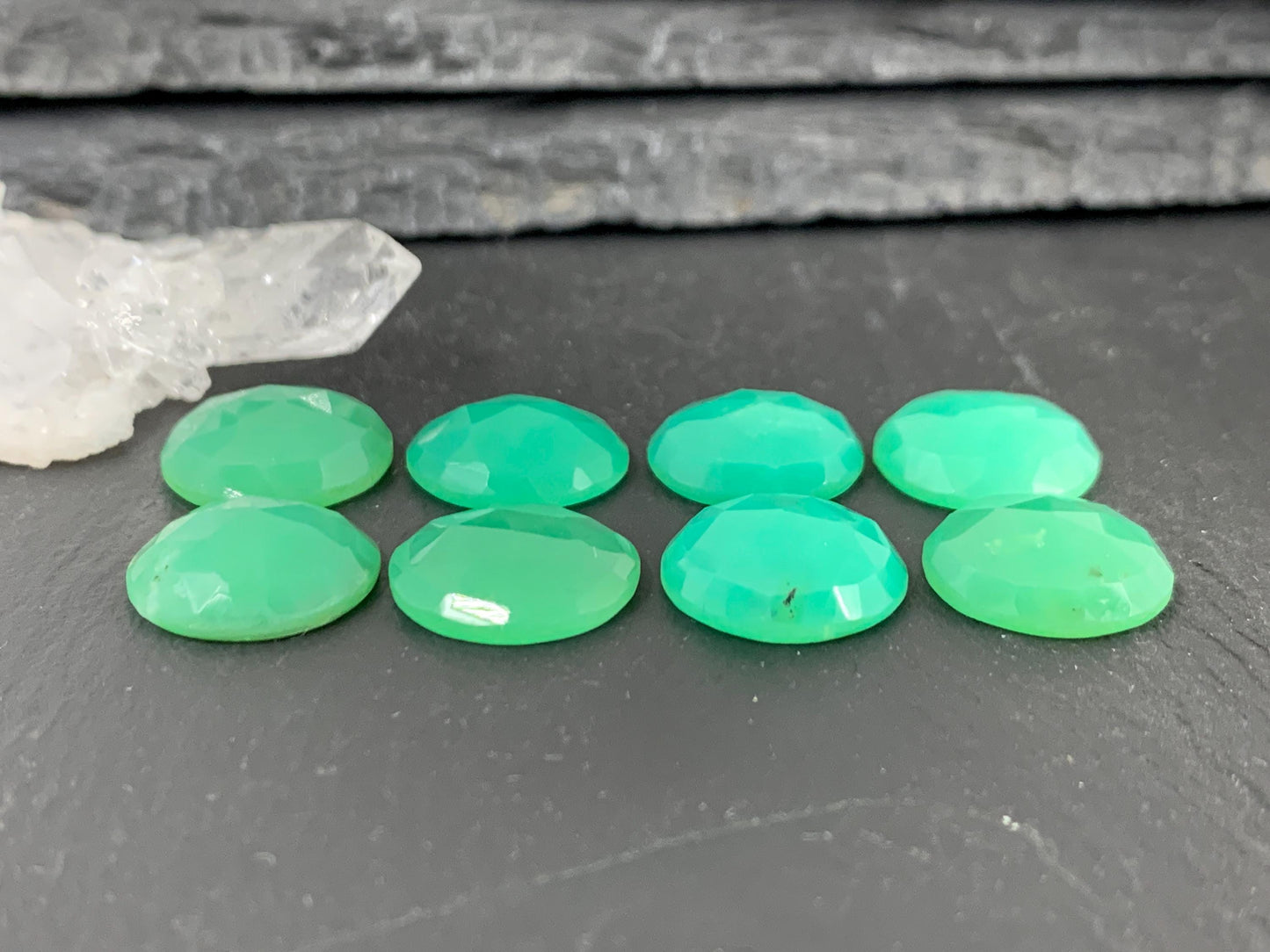 Faceted Chrysoprase round 14mm cabochon