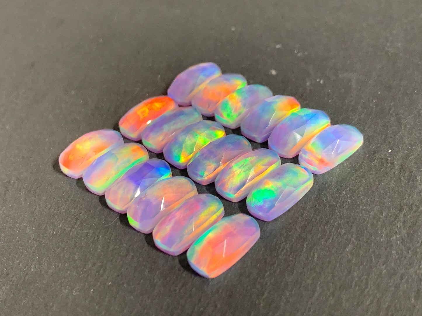Faceted Aurora Opal oval 7x14mm cabochon - Doublet cabochons