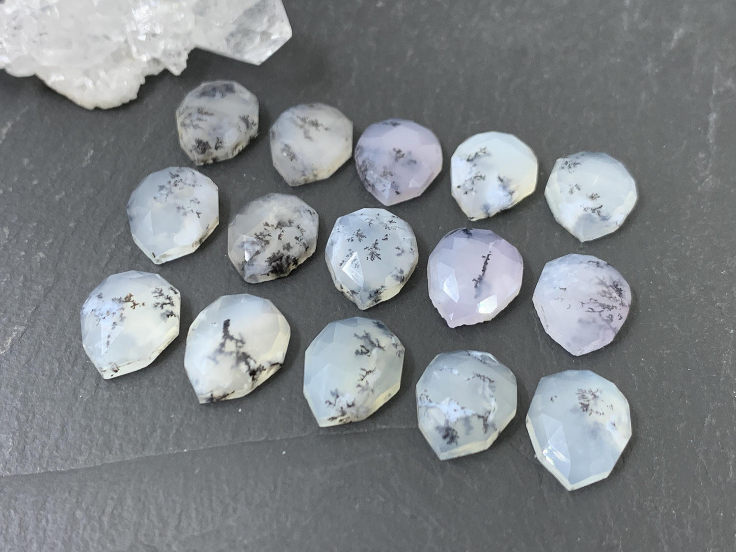 Faceted Dendrite Opal 10x14mm cabochon