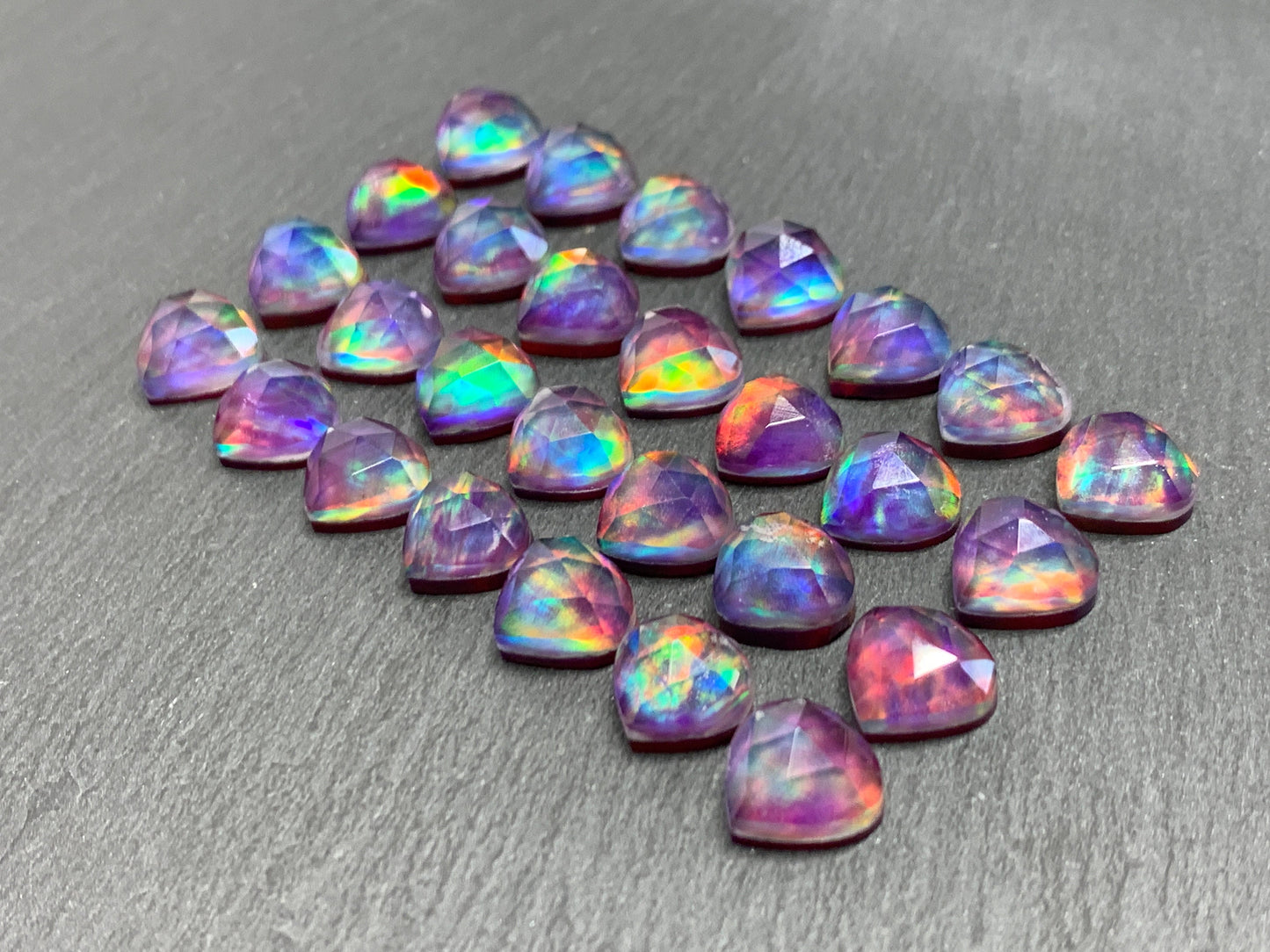 Faceted Aurora Opal pear 10mm cabochon - Doublet cabochons