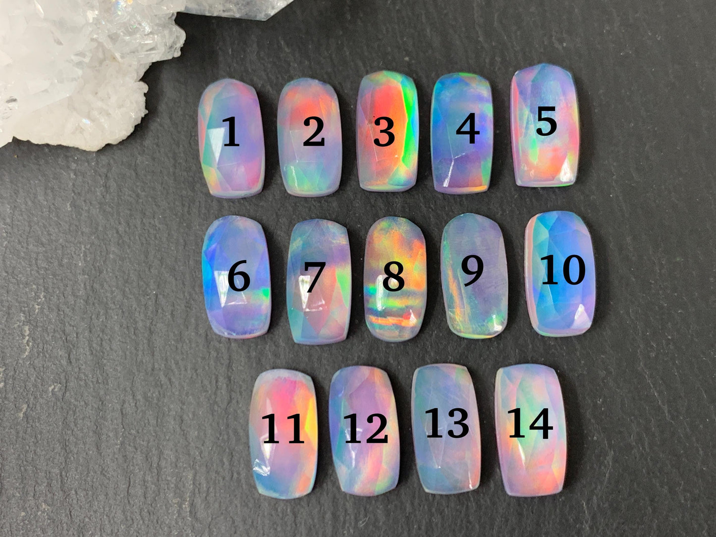 Faceted Aurora Opal rectangle 6x12mm cabochon - Doublet cabochon