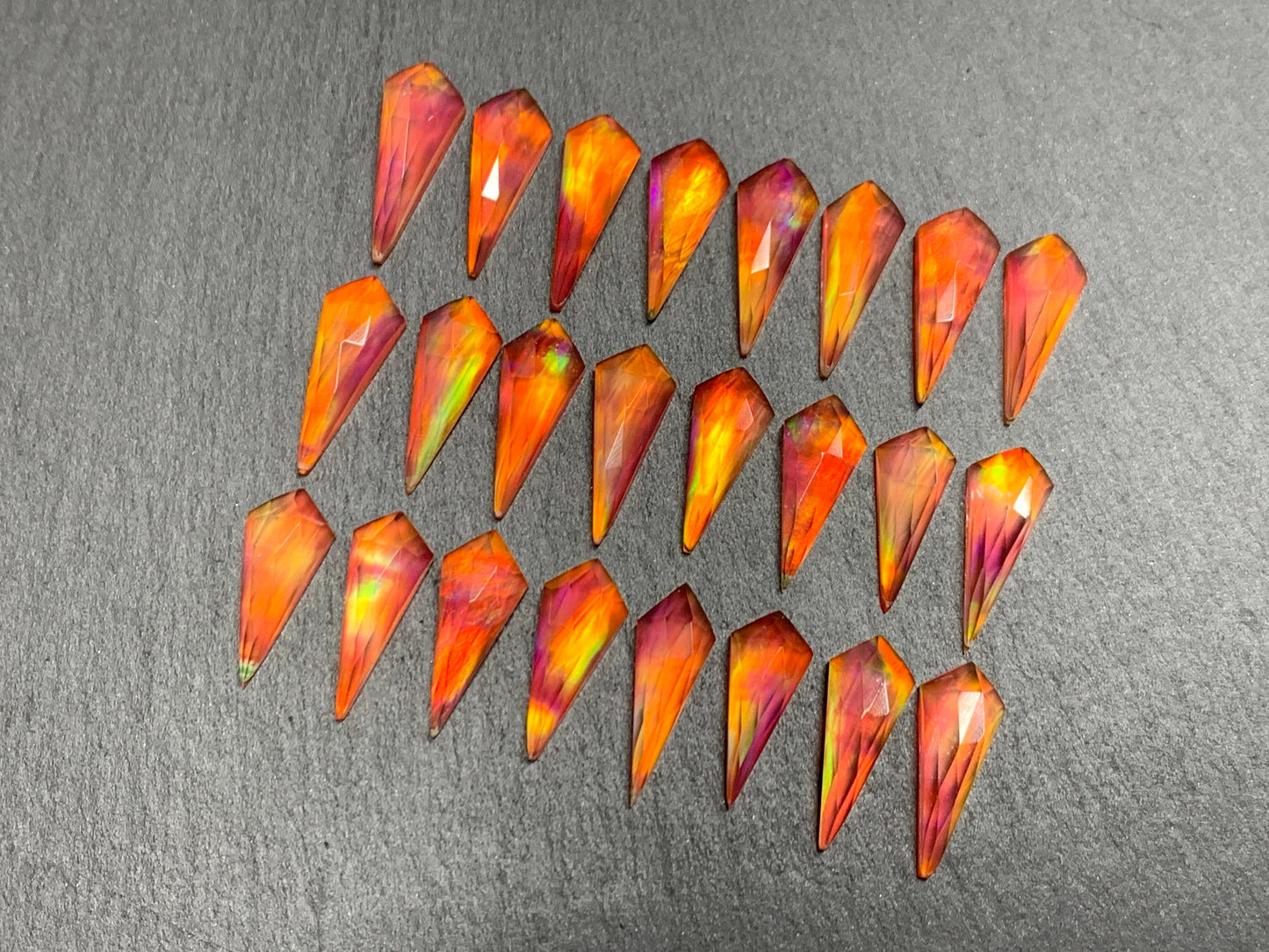 Faceted Aurora Opal kite 8x20mm cabochon - Doublet cabochons