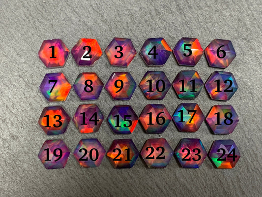 Faceted Aurora Opal hexagon 8mm cabochon - Doublet cabochons