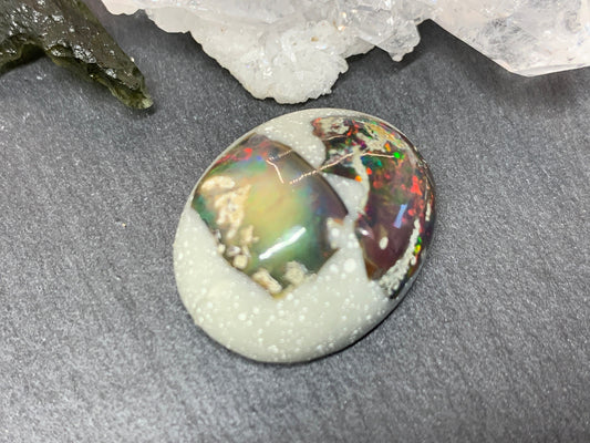 Ethiopian Opal Cabochon – Stabilized Welo Opal with Bright Play of Color - 18x22x9mm