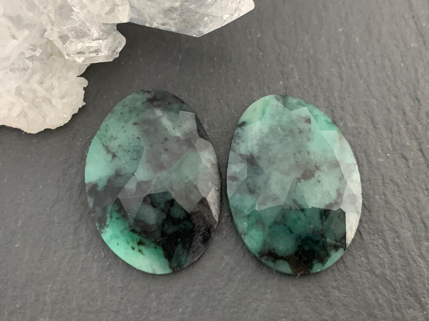 Faceted Emerald Pair 15x21x4mm cabochon