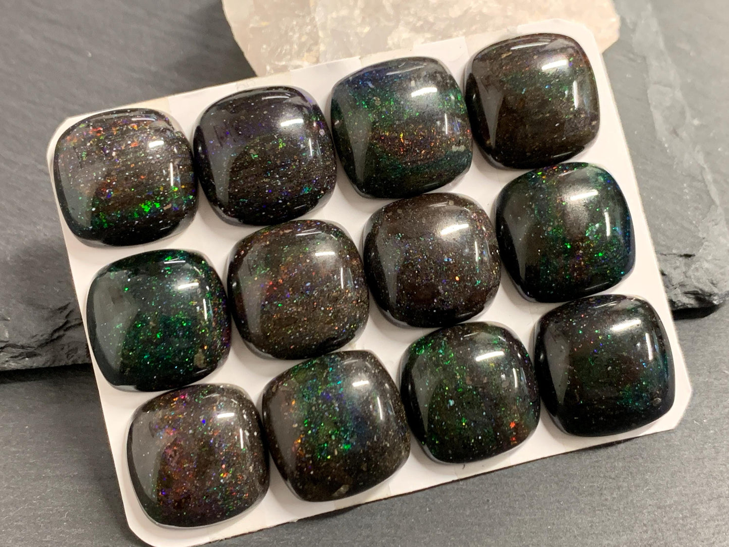 Black Andamooka Opal square 20mm cabochon - Matrix Australian Opal