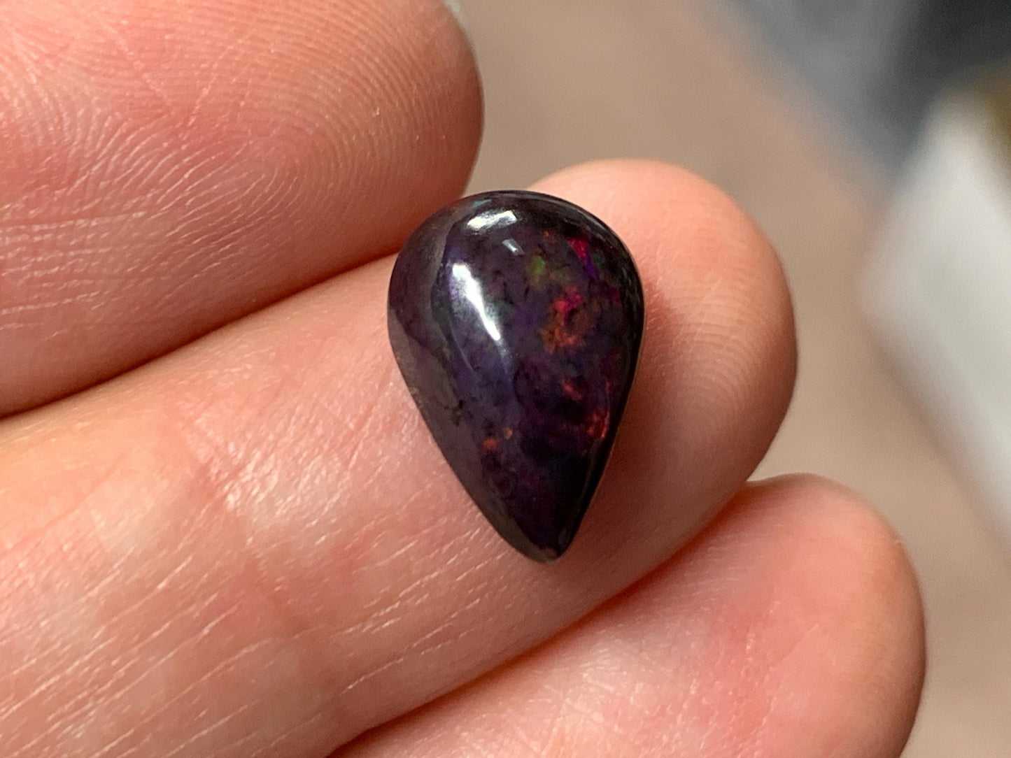 Black Ethiopian Opal pear 9x12x5mm cabochon
