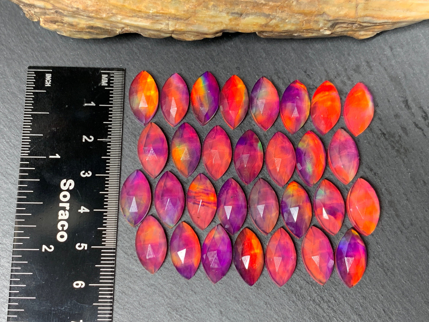 Faceted Aurora Opal marquise 8x16mm cabochon - Doublet cabochons