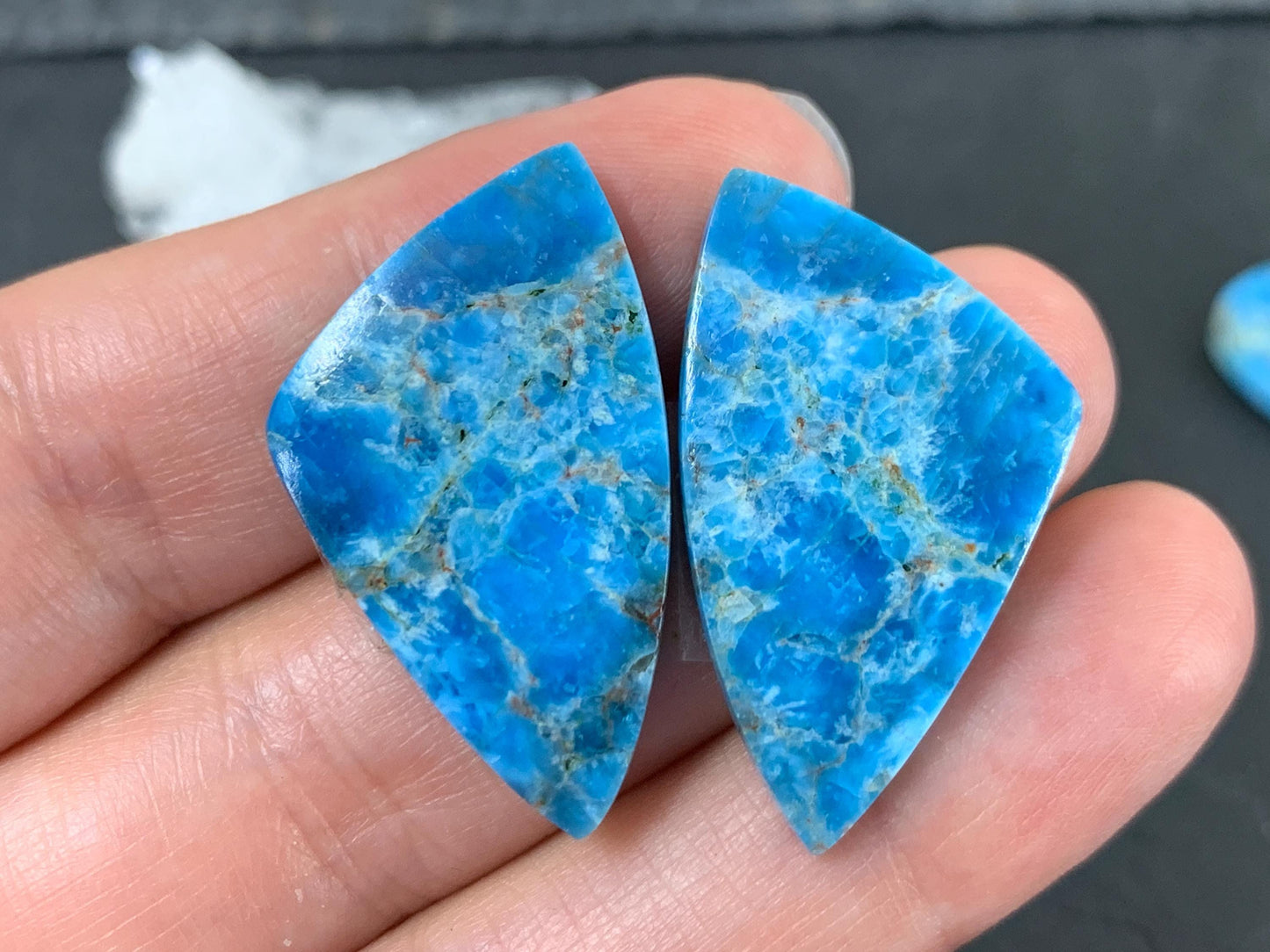 Apatite pear, free form 25-34mm long cabochon - Buy by pair