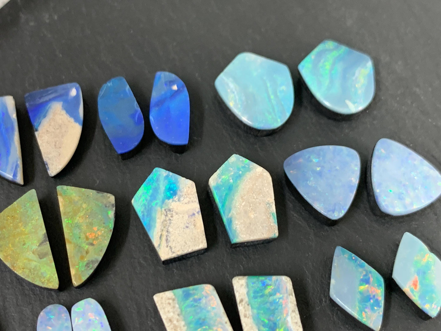 Australian Opal doublet pair 9-15mm long cabochon