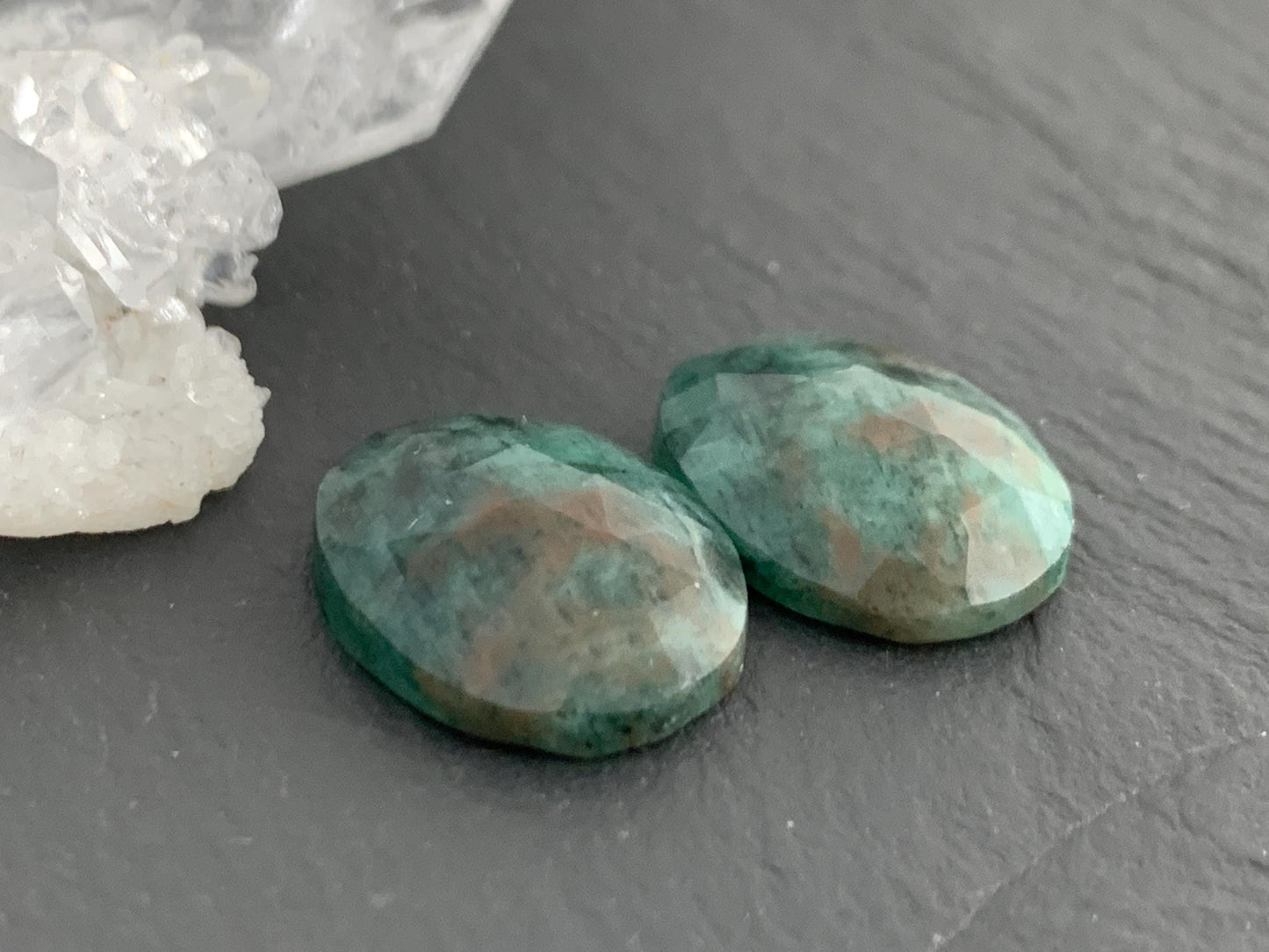 Faceted Emerald Pair 13x16x4mm cabochon