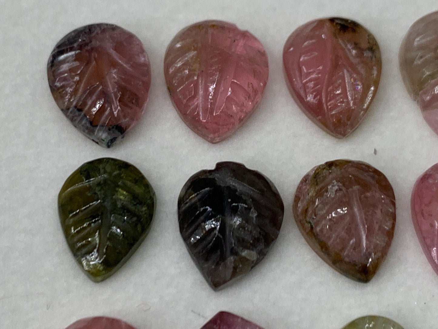 Discounted damaged carved Watermelon Tourmaline 10-12mm long cabochon