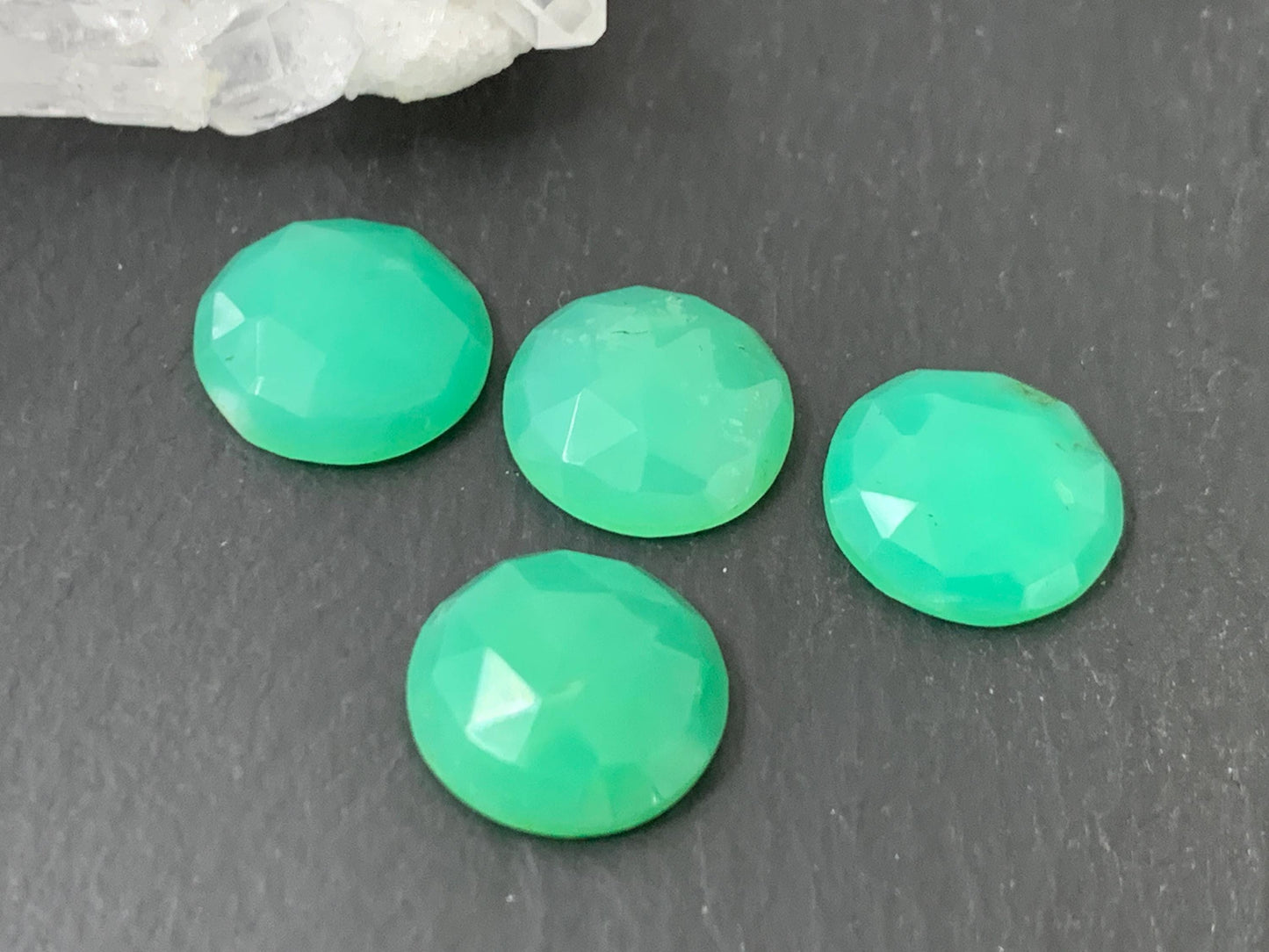 Faceted Chrysoprase Cabochon - Round 12mm Stone With Rose Cut Facet, Premium Gem
