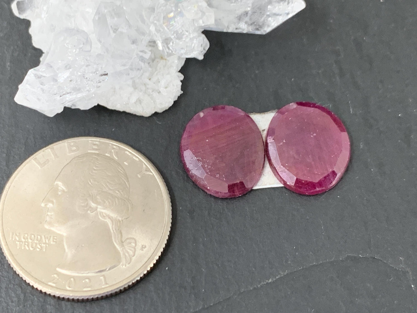 Faceted Ruby pair 12x15x3mm cabochon