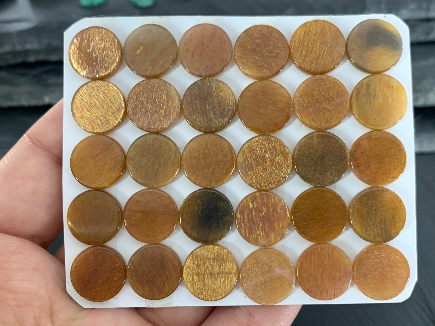 Flat Gold Sunstone round 12mm cabochon - calibrated cabochons