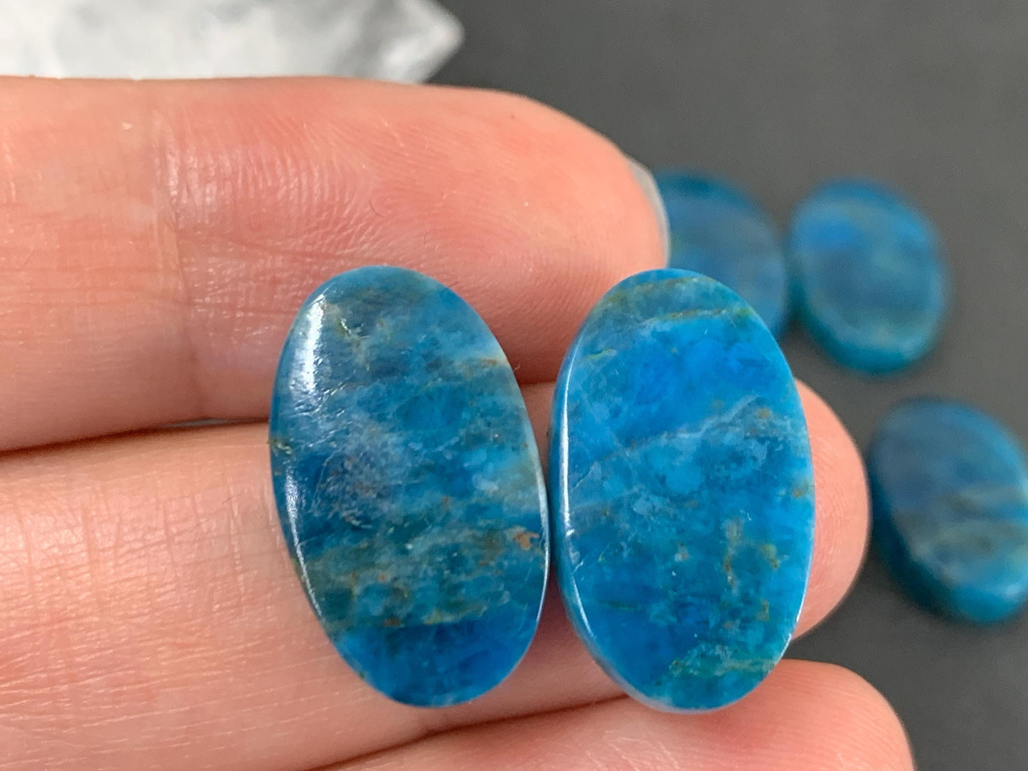 Apatite oval 18-19mm long cabochon - Buy by pair