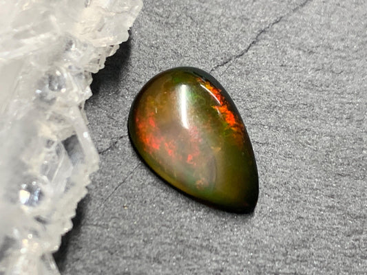 Natural Black Ethiopian Opal pear 8x13x4mm cabochon