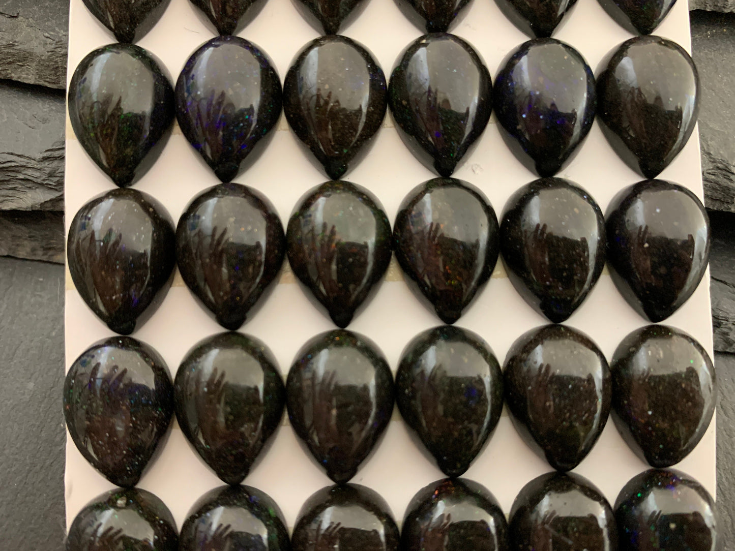 Black Andamooka Opal pear 13x18mm cabochon - Matrix Australian Opal