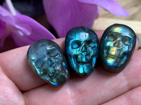 Labradorite Skull Carving 22mm long Rainbow Flash Crystal Skull, Gothic Crystal Decor, Witchy Jewelry