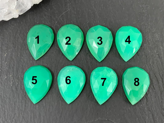 Faceted Chrysoprase Cabochon - 10x14mm Pear Shaped Gemstone for Jewelry Making