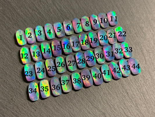 Faceted Aurora Opal rectangle 6x12mm cabochon - Doublet cabochons