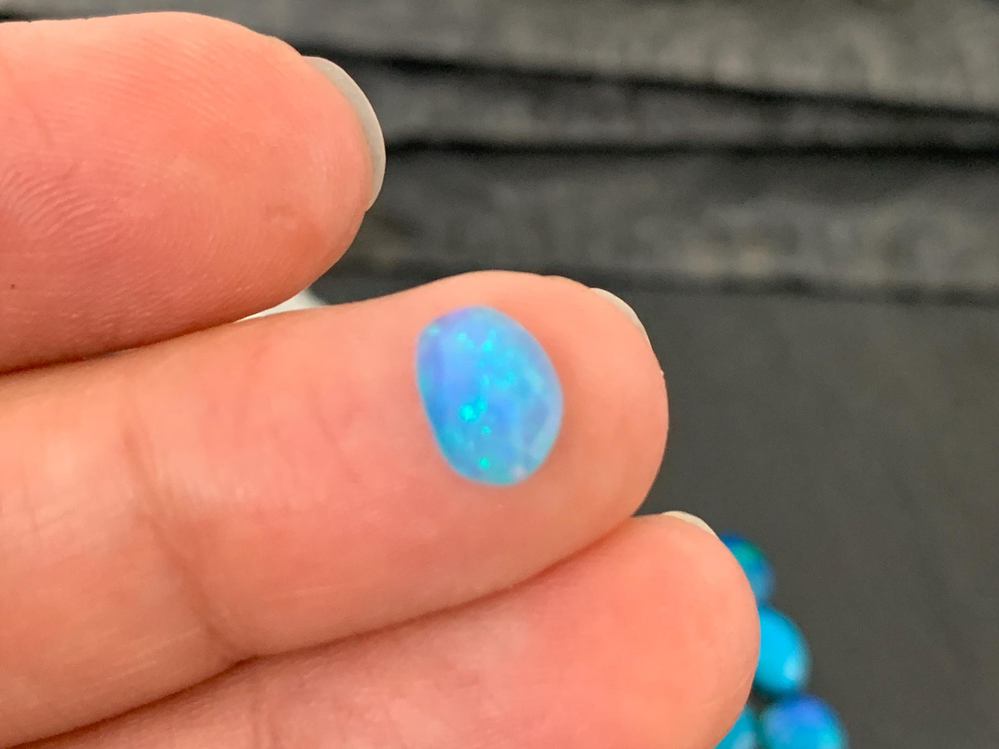 Faceted Blue Ethiopian Opal 8-9mm long cabochon