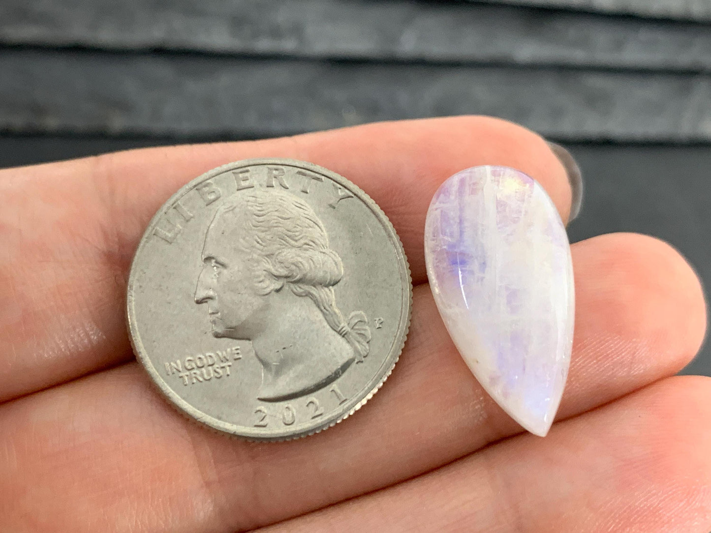 Rainbow Moonstone pear 23x12x7mm cabochon
