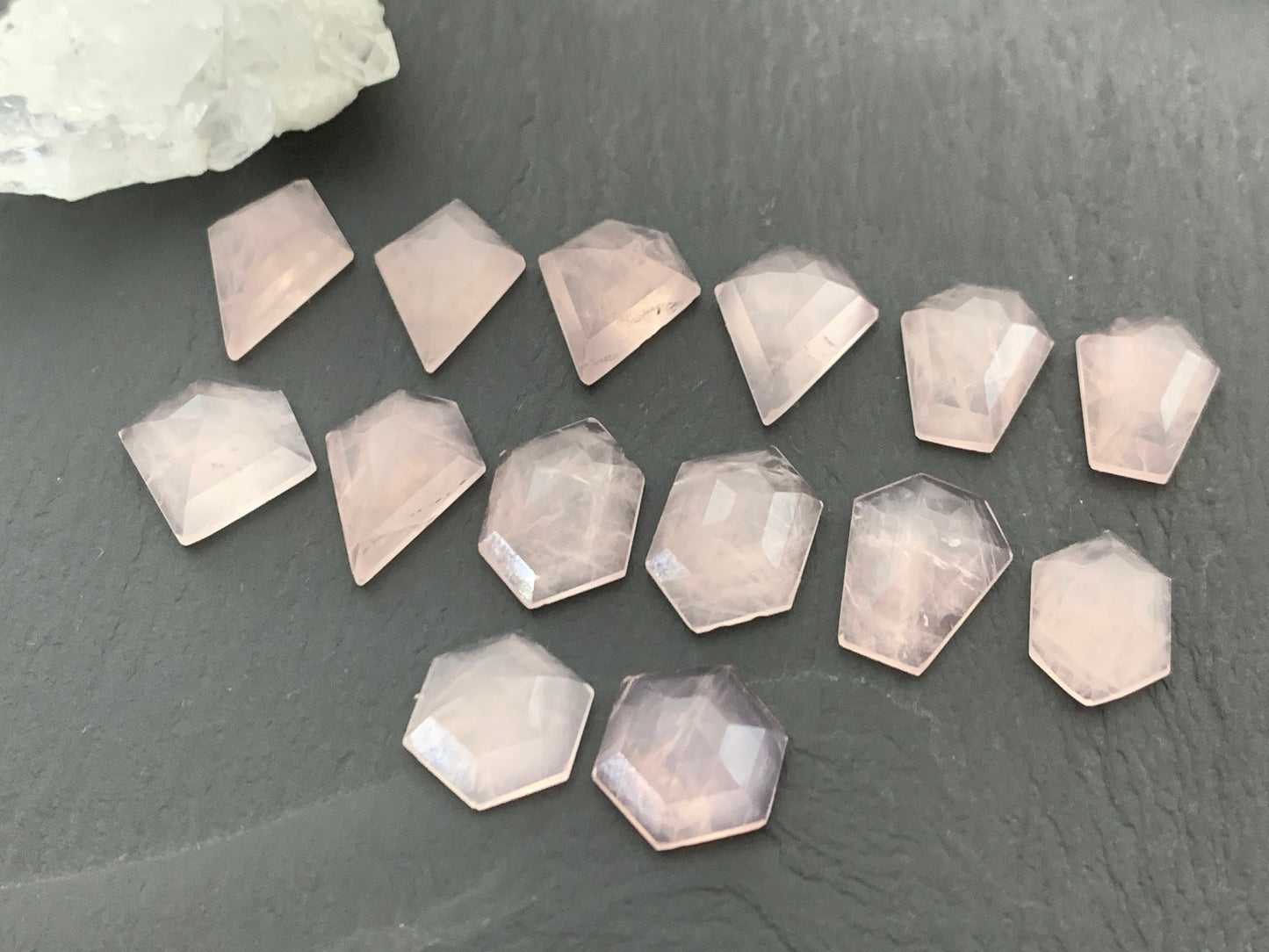 Faceted Rose Quartz kite, coffin, hexagon cabochons