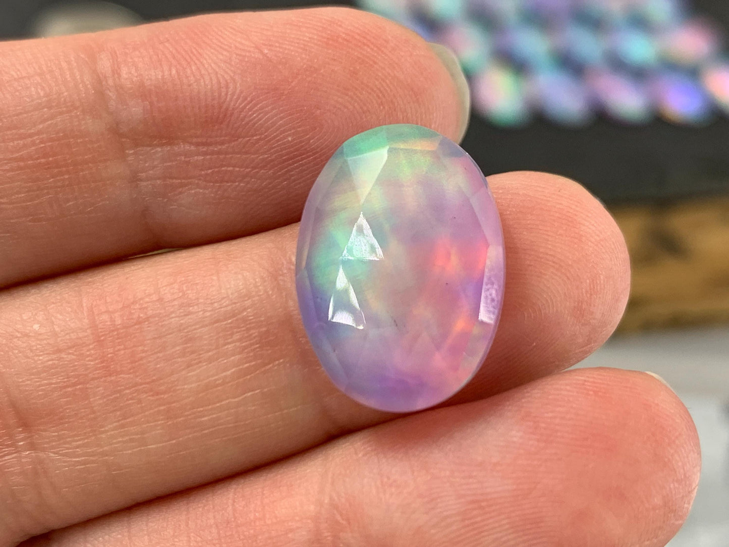 Faceted Aurora Opal oval 13x18mm cabochons - Doublet cabochons