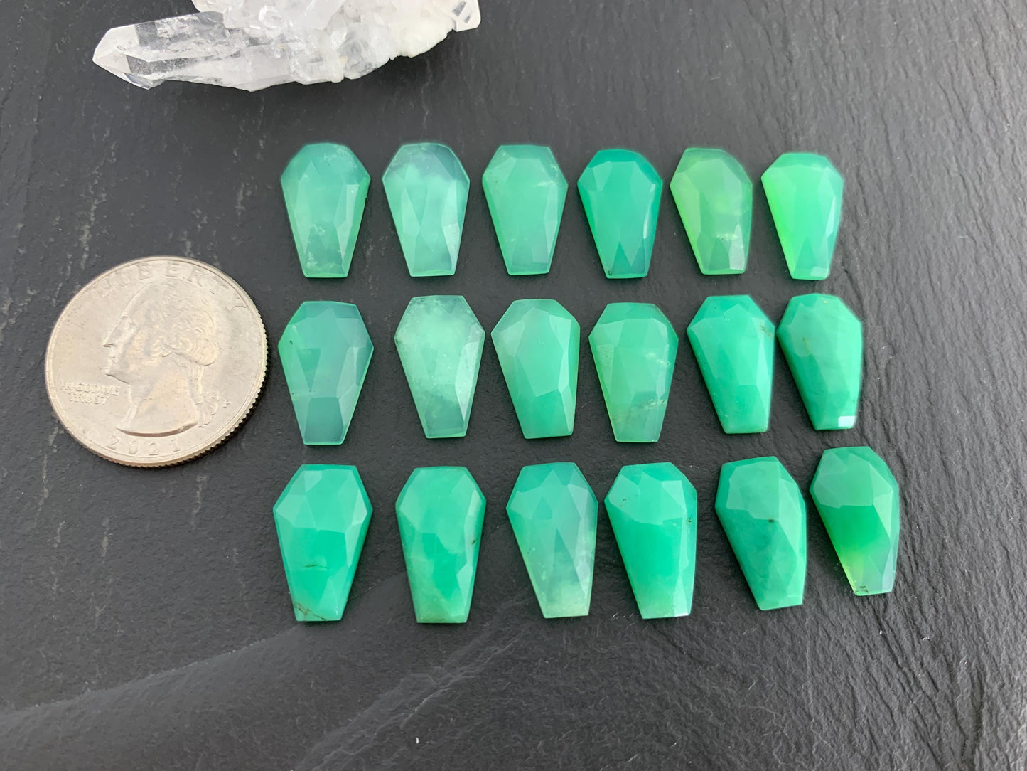Faceted Chrysoprase Coffin 10x16mm cabochon, Select your cabochon