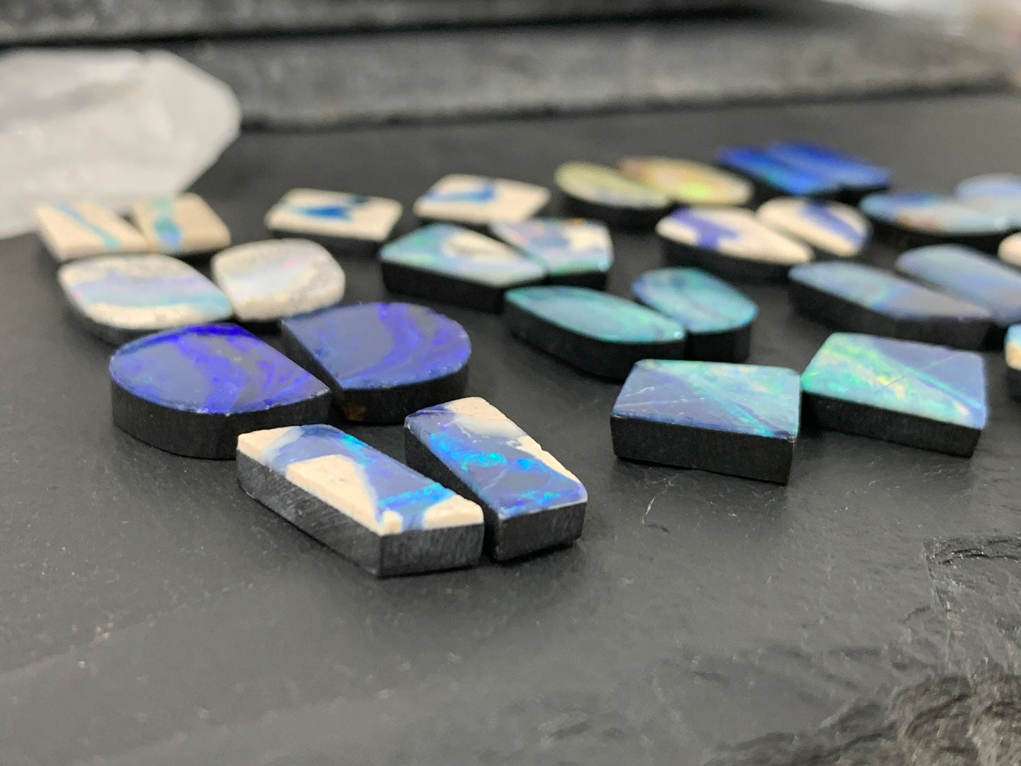 Australian Opal doublet pair 13-16mm long cabochon