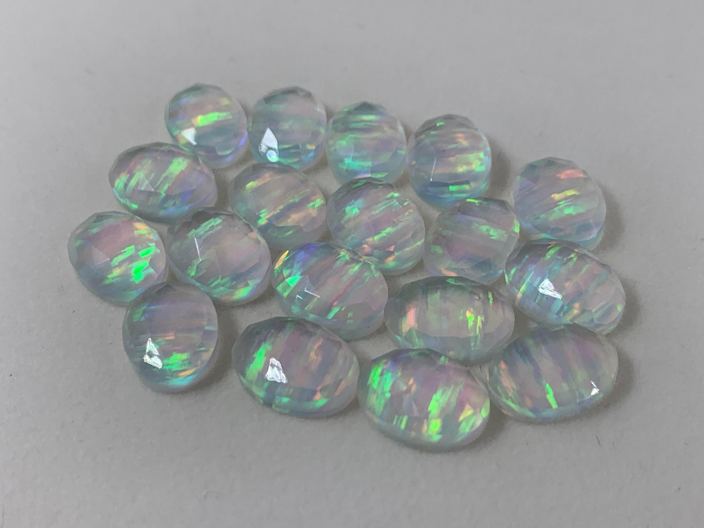Faceted Aurora Opal Oval 10x14mm Doublet Cabochon – Colorful Synthetic Gemstone