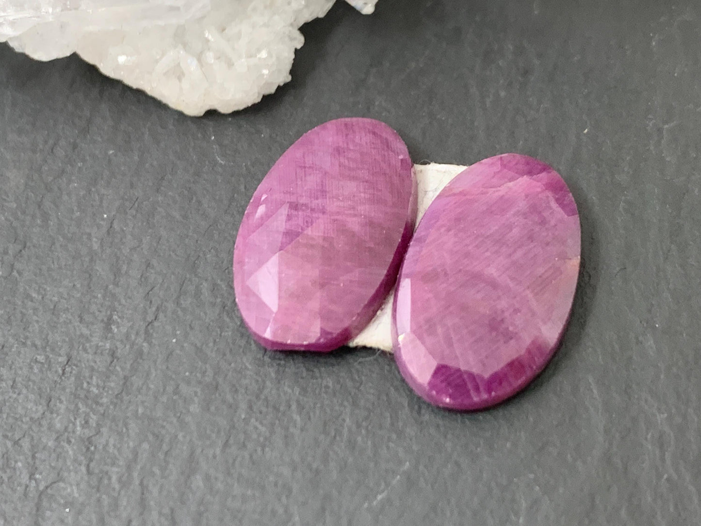 Faceted Ruby pair 9x16x3mm cabochon