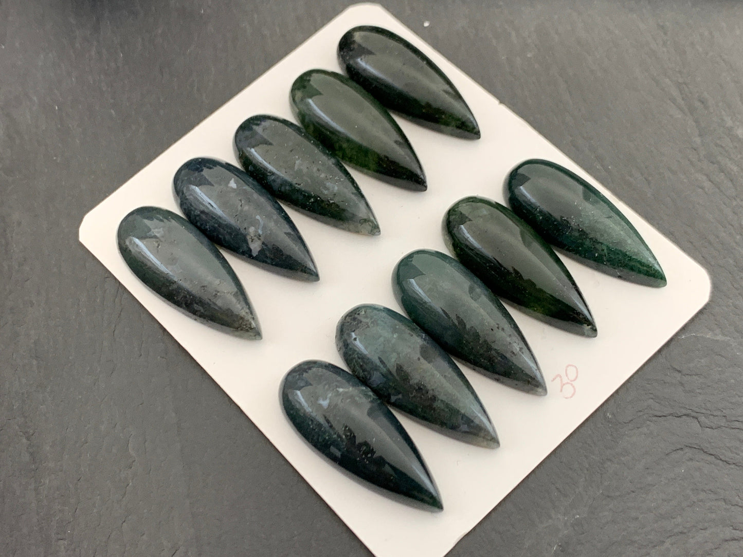 Moss Agate pear 12x30mm cabochon - Calibrated cabochons