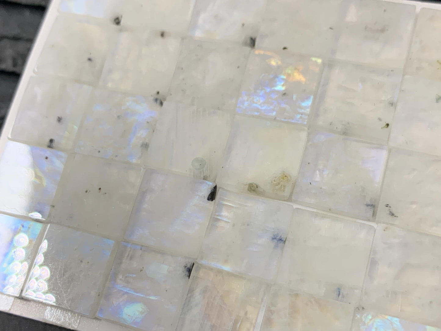 Flat Rainbow Moonstone square 12x12mm cabochon - Calibrated cabochons