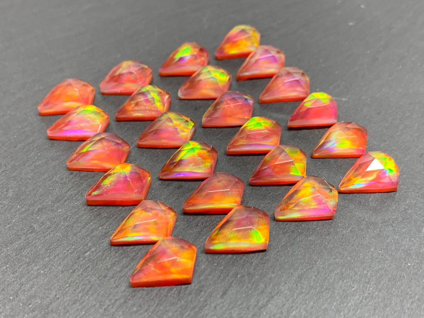 Faceted Aurora Opal kite 10x14mm doublet cabochons - Doublet cabochons