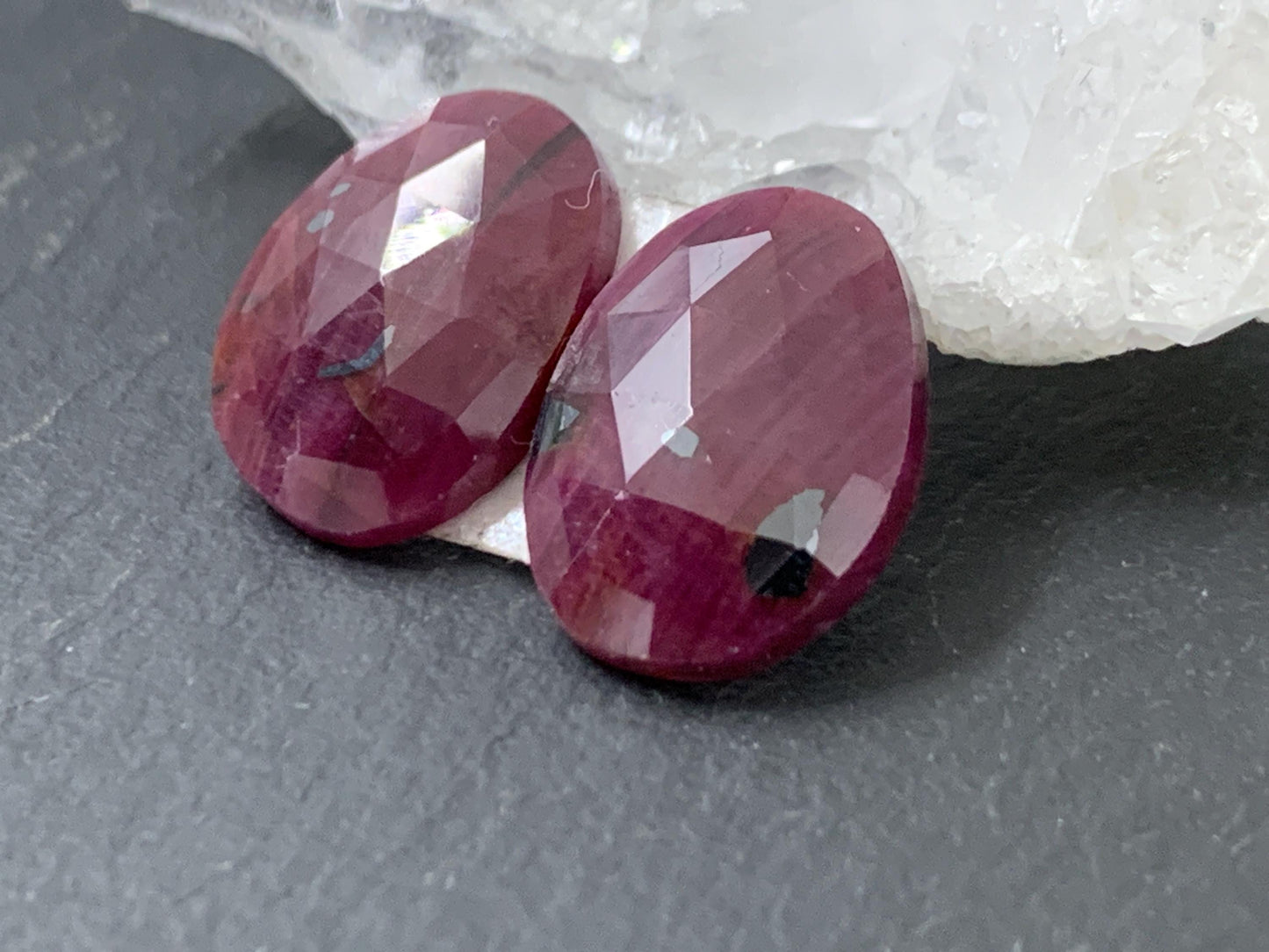 Faceted Ruby pair 11x15x3mm cabochon
