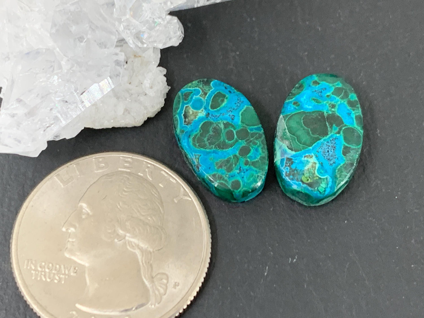 Malachite Chrysocolla oval 10x17x4mm cabochon pair